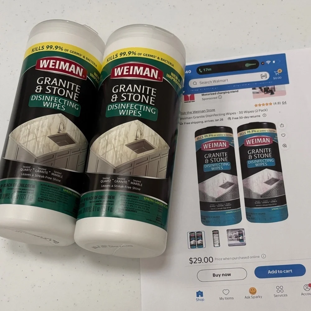 WEIMAN GRANITE & STONE DISINFECTING WIPES 2 Pack Brand New
